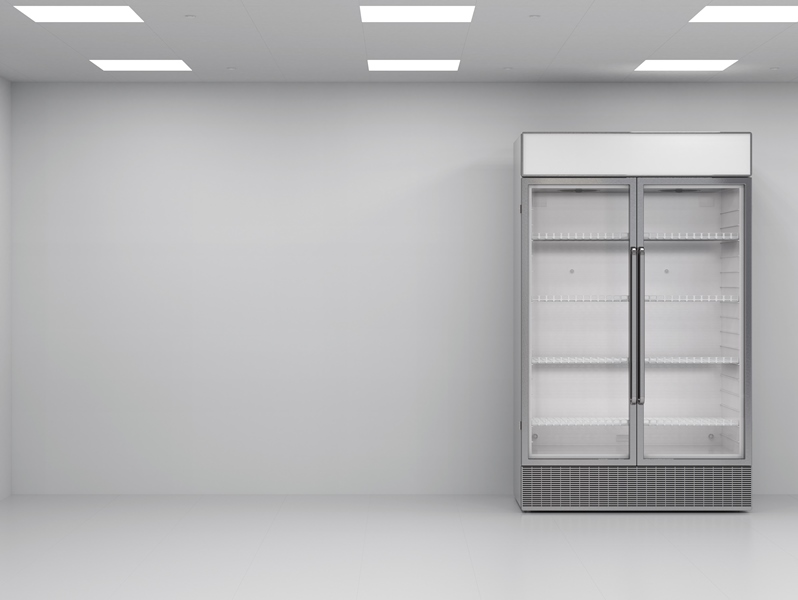3d Rendering Stainless Steel Commercial Fridge In Empty Room